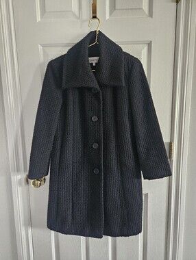 Vintage/Y2K Calvin Klein Wool Black Tweed Midi A-Line Coat